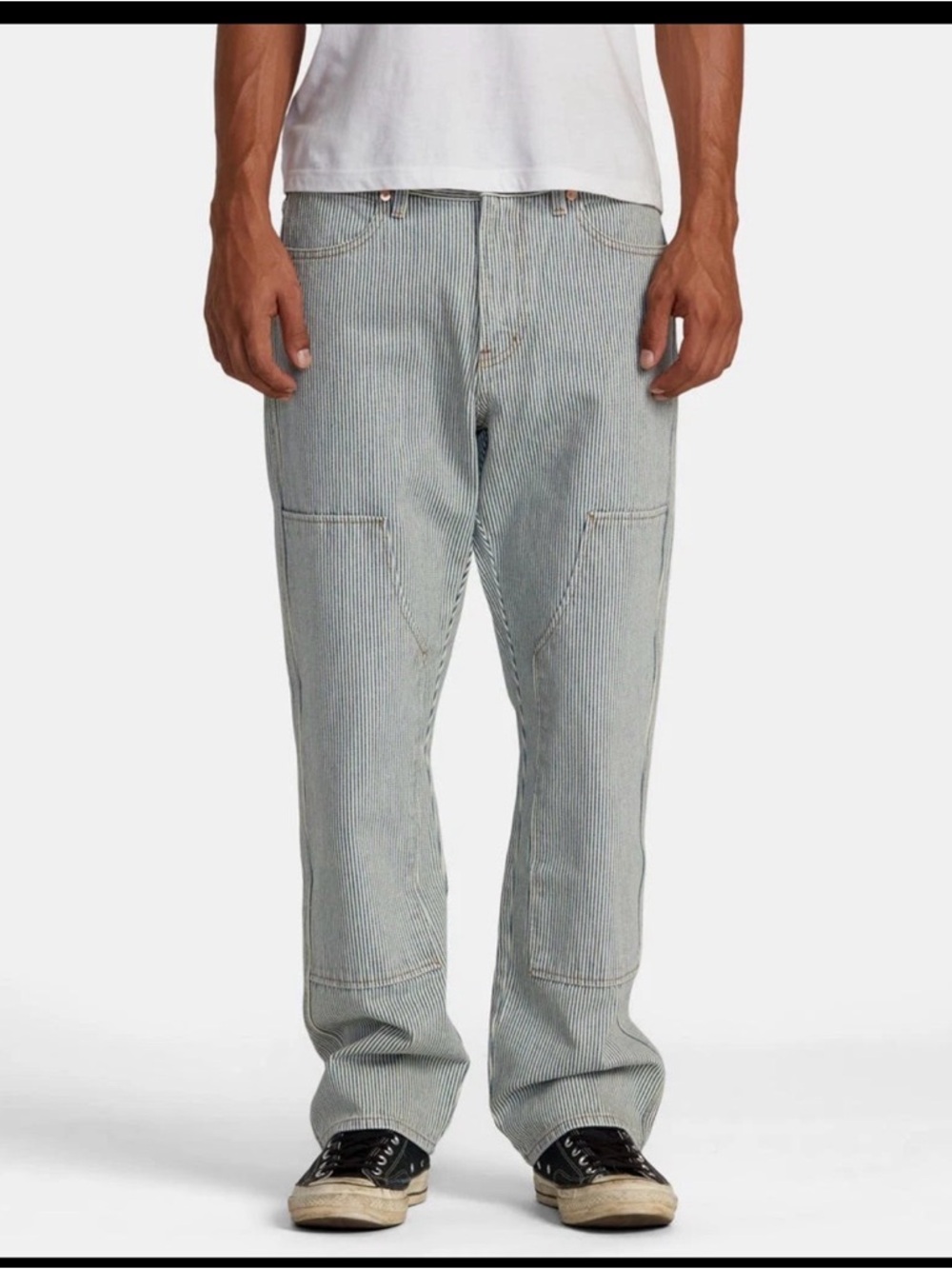 RVCA Men's Light Blue Pinstripe Straight Jeans